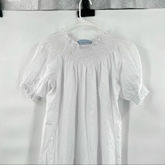NWOT Hill House The Caroline Nap Dress White Swiss Dot Puff Short Sleeve Midi - Picture 9 of 16